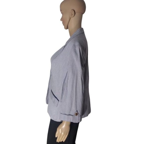 George Pinstripe 3/4 Sleeve Lined Blazer Blue Whit - Picture 2 of 5